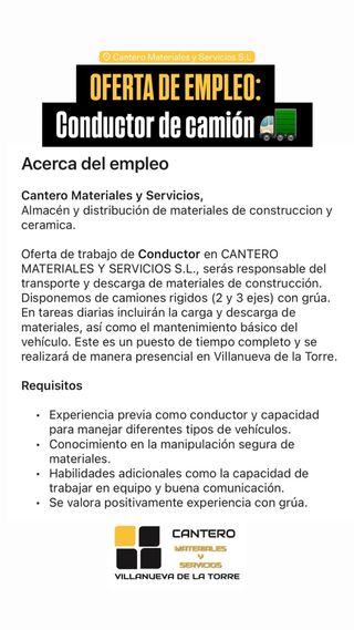 OFERTA DE EMPLEO: conductor de camion grua