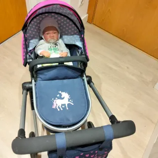 Carro de muñecas azul y rosa