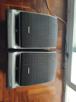 Altavoces negros y marrones