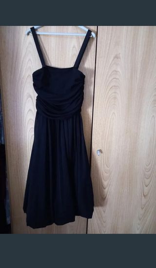 Vestido negro tirantes drapeado