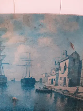 Puerto de Málaga 1879 Litografía metal A. Lapeira