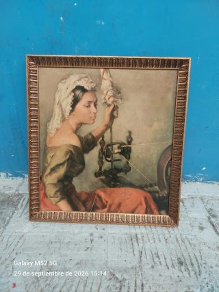 Cuadro antiguo óleo marco madera tallado