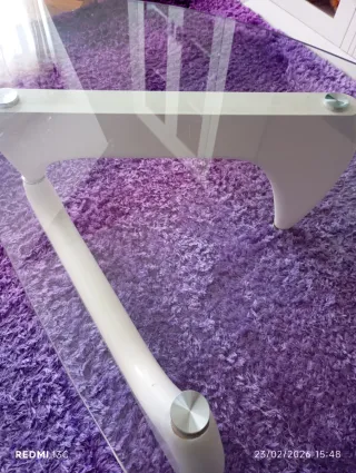 Mesa de cristal salón,blanca