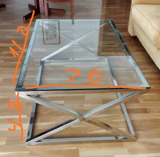 Mesa de centro cristal y metal