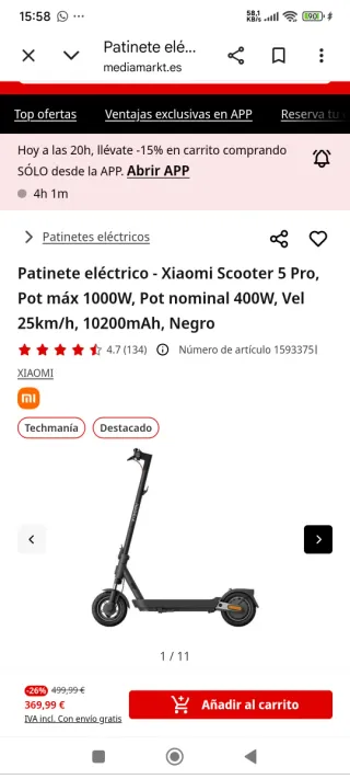Patinete Eléctrico Xiaomi Scooter 5 Pro Precintado