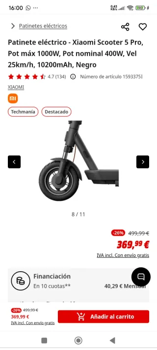 Patinete Eléctrico Xiaomi Scooter 5 Pro Precintado