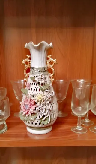 Jarton Jarrón Porcelana Flores Doradas