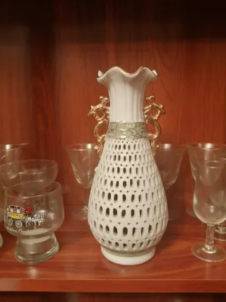 Jarton Jarrón Porcelana Flores Doradas