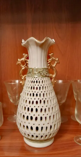 Jarton Jarrón Porcelana Flores Doradas