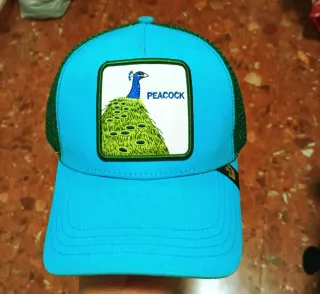 Gorra azul y verde transpirable con parche de pavo