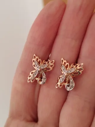 Pendientes ojas oro rosa y blanco