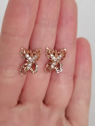 Pendientes ojas oro rosa y blanco