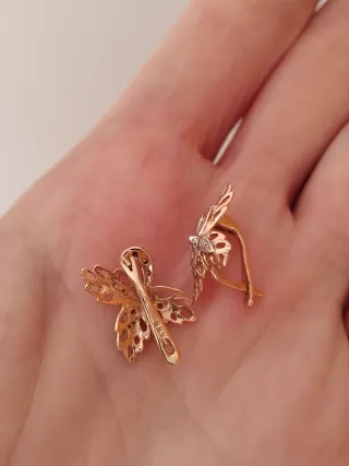 Pendientes ojas oro rosa y blanco