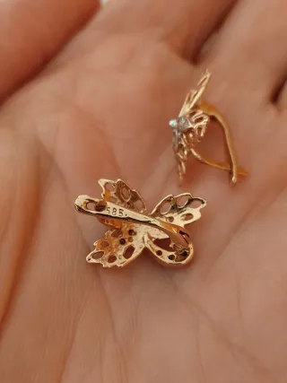 Pendientes ojas oro rosa y blanco