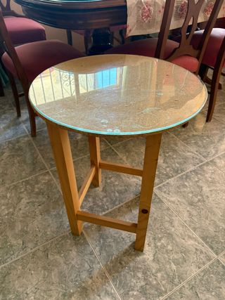 Mesa auxiliar redonda cristal y madera
