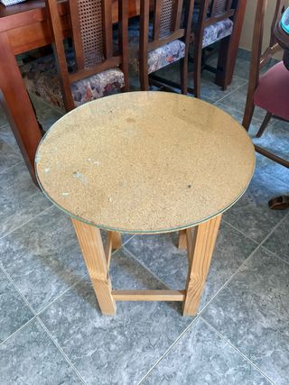 Mesa auxiliar redonda cristal y madera