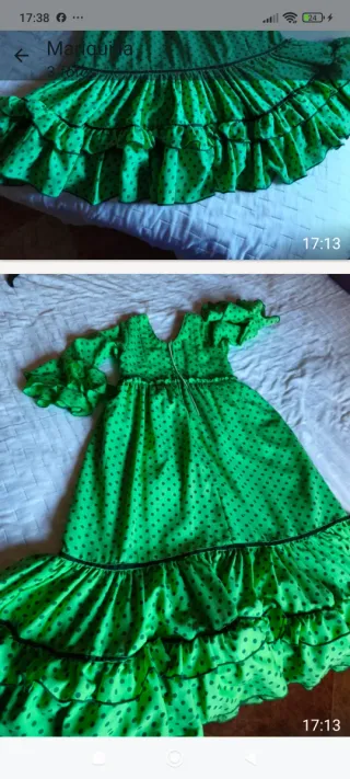 Traje Flamenca Niña Verde Lunares