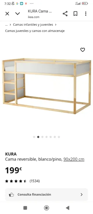 Cama reversible Kura madera blanca