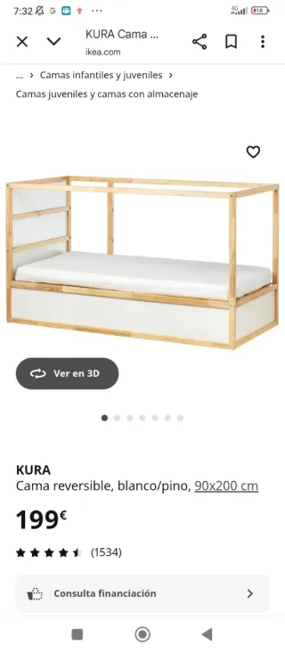 Cama reversible Kura madera blanca