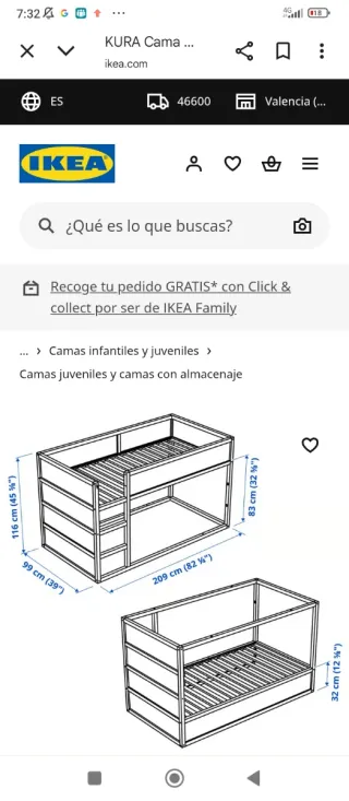 Cama reversible Kura madera blanca