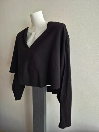 Blusa Zara Crop Top Preta Manga Aberta S