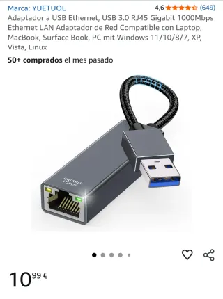 Adaptador USB Ethernet Gigabit RJ45 Gigabit