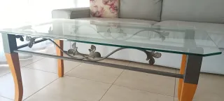 Mesa de centro cristal y metal