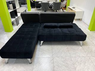 Divano letto chaise longue nero in velluto