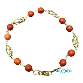 Pulsera Oro 18k Bolas Rojas