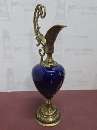 Jarrón bronce y porcelana azul