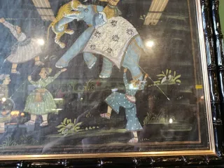 DIBUJO EN SEDA ORIENTAL CON MARCO BAMBÚ LACADO