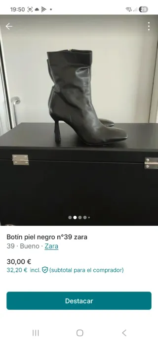 Botín Zara Piel Negro Talla 39