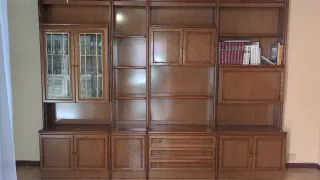 Mueble salón modular vintage madera y cristal