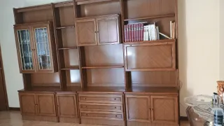 Mueble salón modular vintage madera y cristal