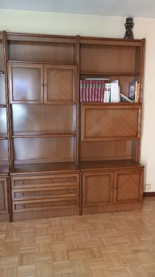 Mueble salón modular vintage madera y cristal