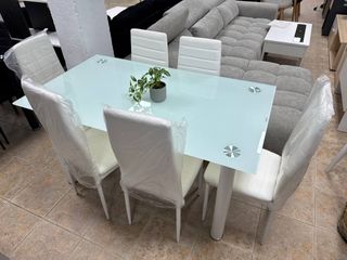 Mesa + 6 Sillas de Comedor Blancas ¡PRECINTADO!