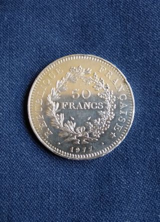 Moneda Plata 50 Francos Franceses 1977