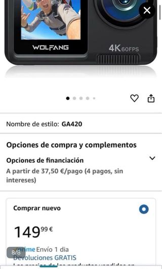 Cámara Wolfang GA420 4K 60FPS