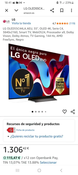 Televisor LG OLED 55 C4 4K Smart TV