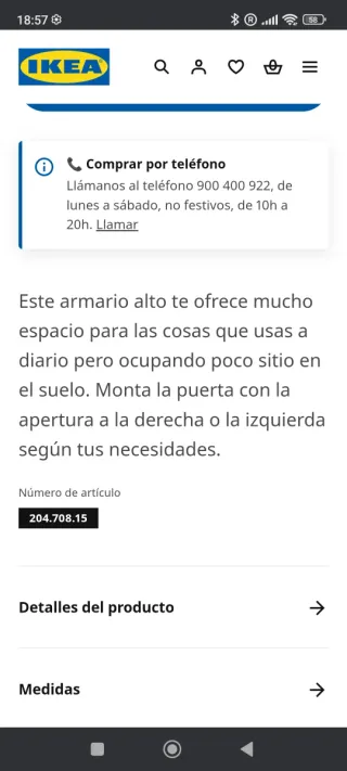 Armario alto blanco IKEA 30x190 cm