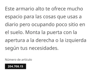 Armario alto blanco IKEA 30x190 cm