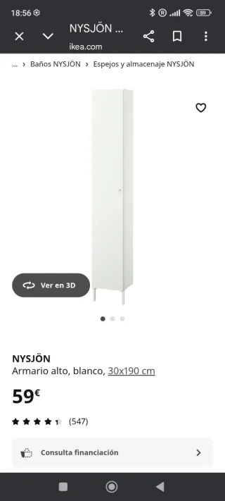Armario alto blanco IKEA 30x190 cm