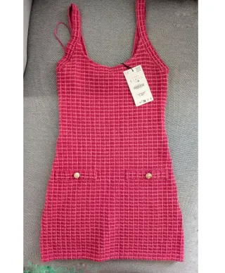 Vestido Zara efecto tweed rosa Talla L