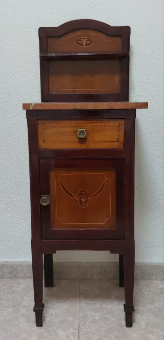 Mesita de noche antigua madera y mármol