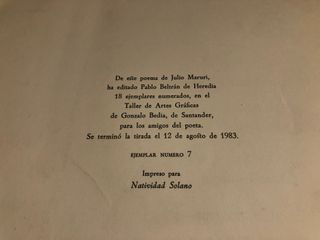 Poema del poeta Julio Maruri - CLAVE. 1983 Firmado