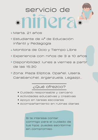 Cuidado Infantil - Niñera - Clases Particulares