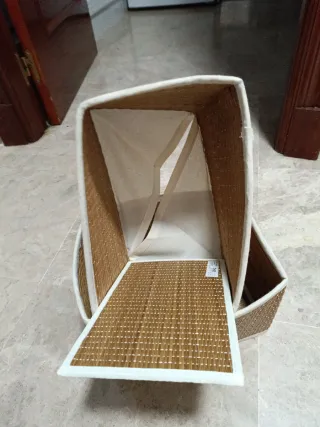 2 cesti pieghevoli in vimini e tessuto beige