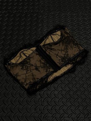 Corsé Transparente Encaje Marrón y Negro