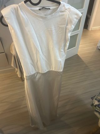 Vestido Zara Blanco y Beige Talla M