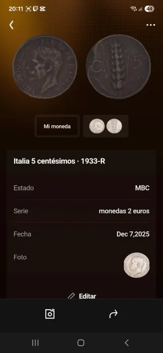 Italia 5 centésimos 1933-R